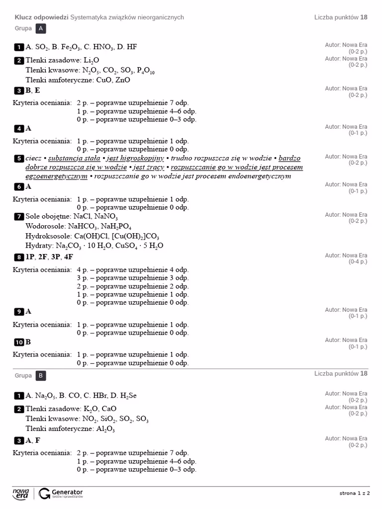 Jakie są rodzaje związków nieorganicznych?