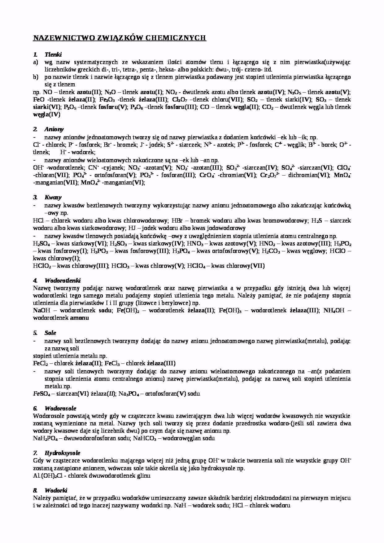 Co to jest nazewnictwo związków chemicznych?