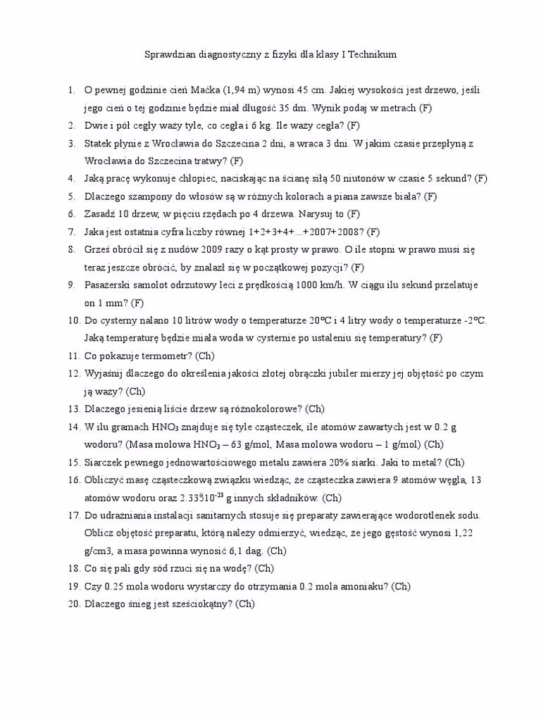 Czym jest test diagnostyczny z fizyki?