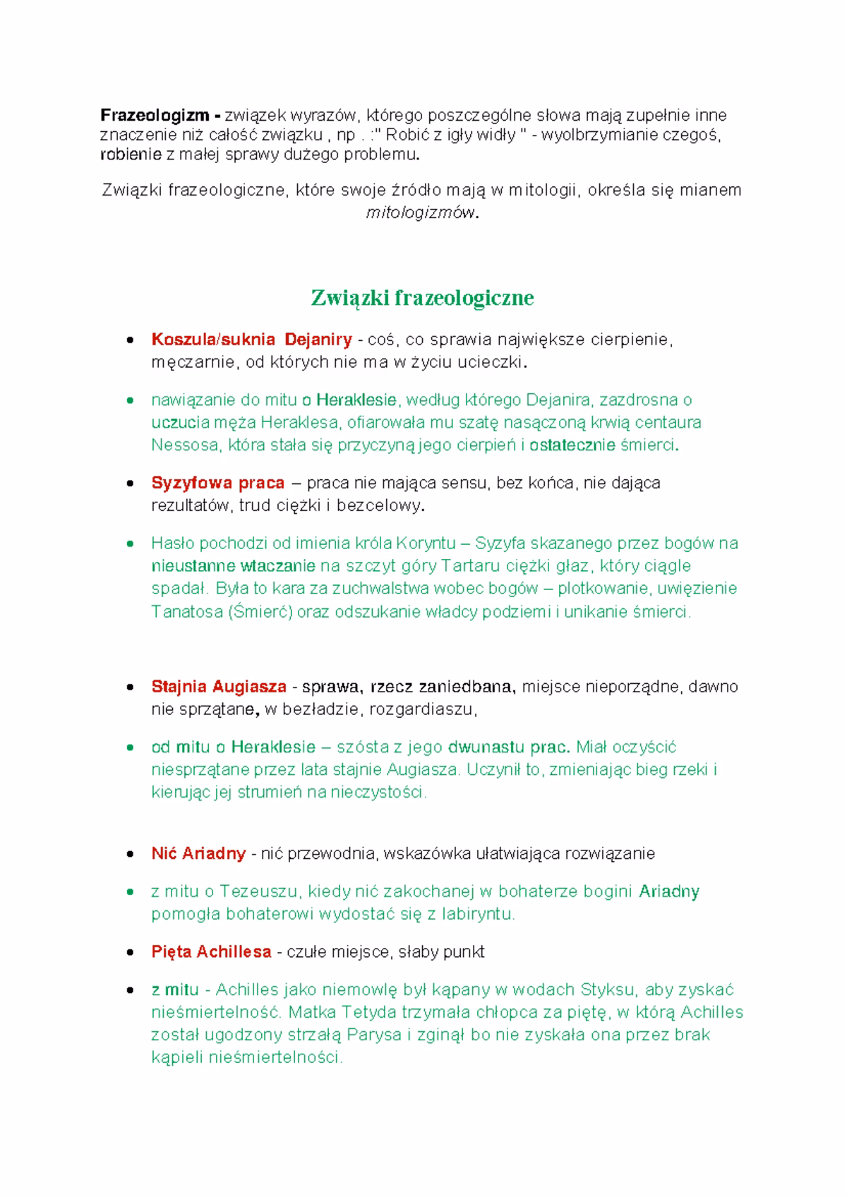 Jakie są przykłady frazeologizmów z mitologii?