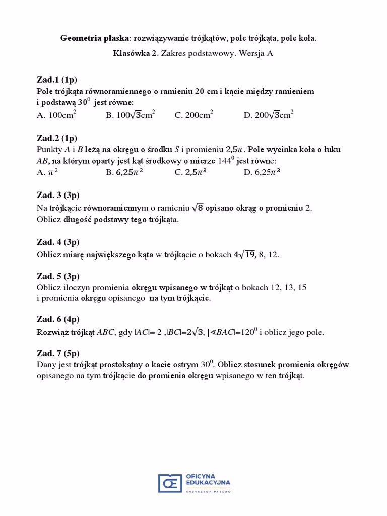 Jaki jest wzór na pole trójkąta powiązanego z polem koła?