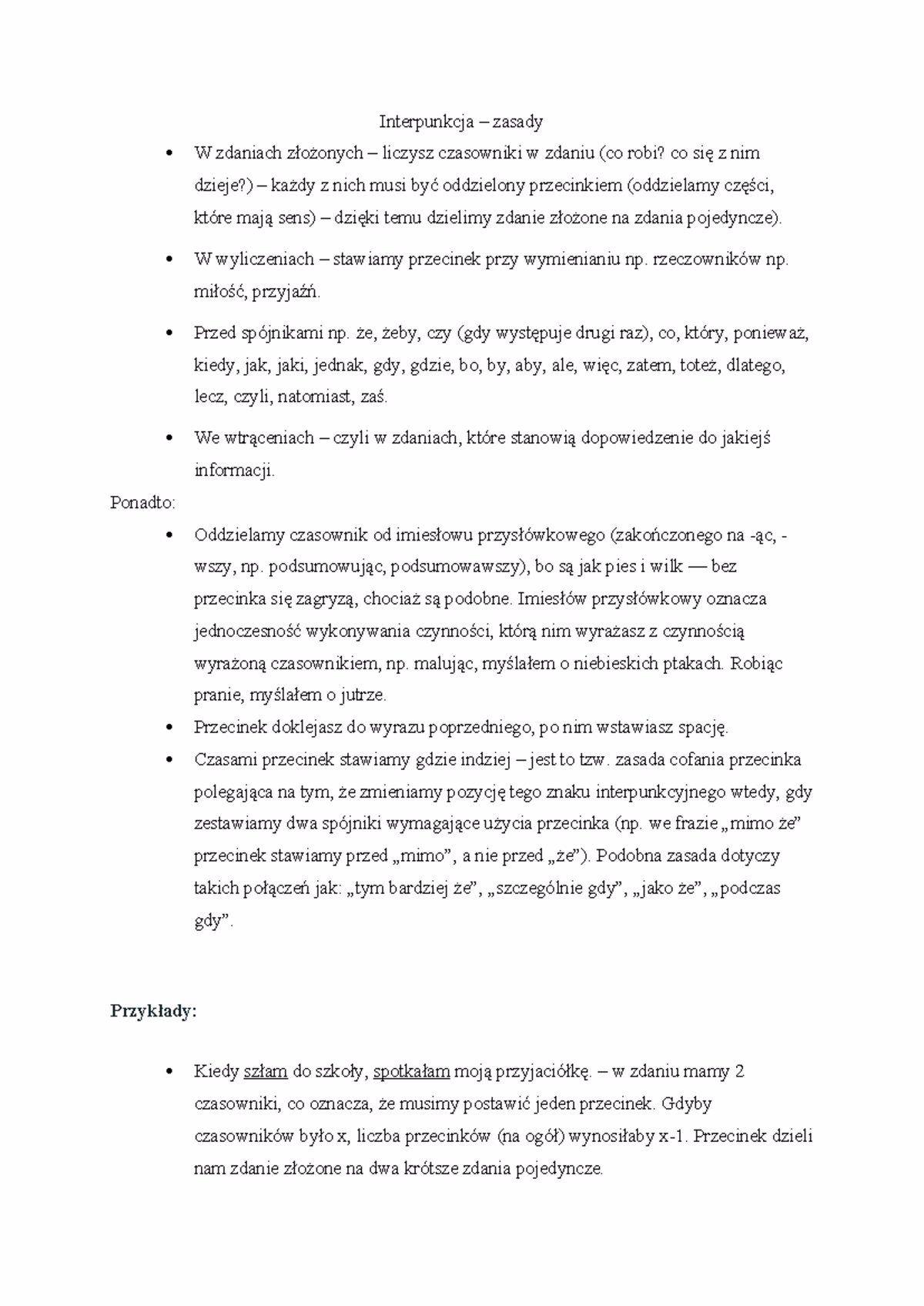 Po jakich słowach daje się przecinek?