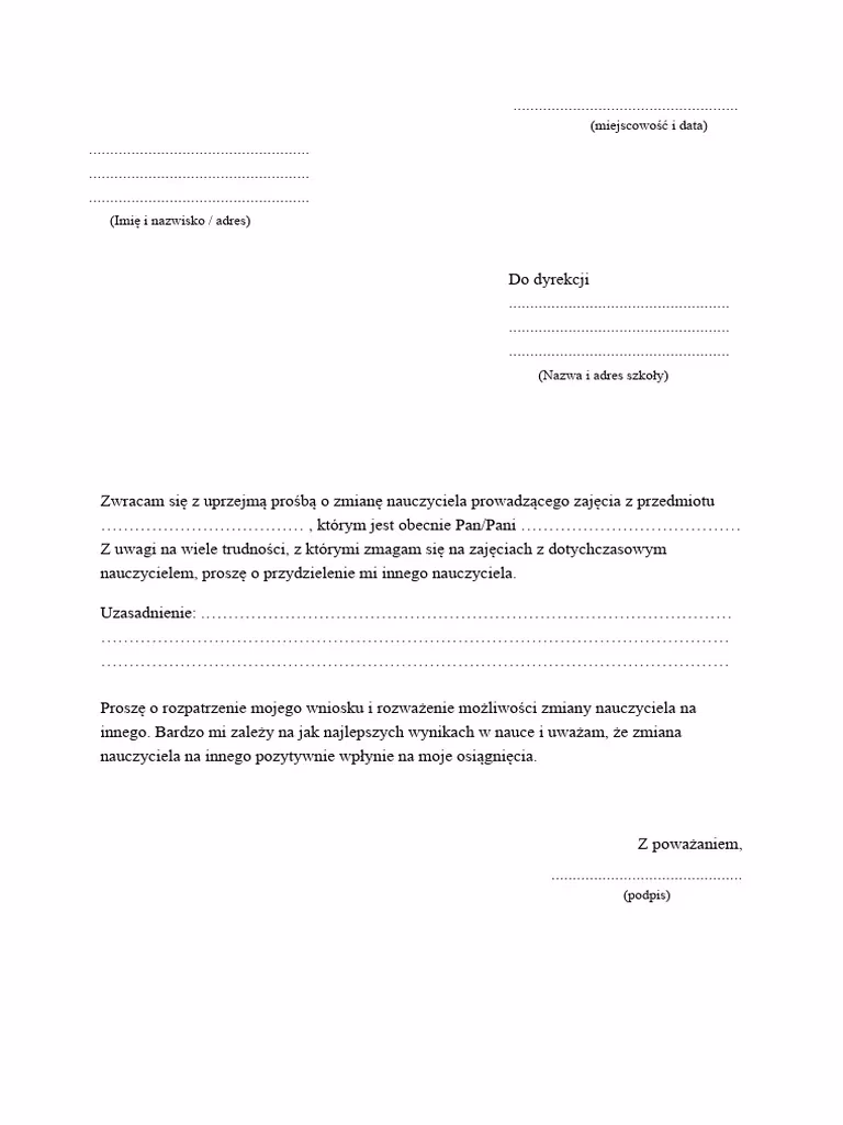 Czy można zmienić nauczyciela w liceum?