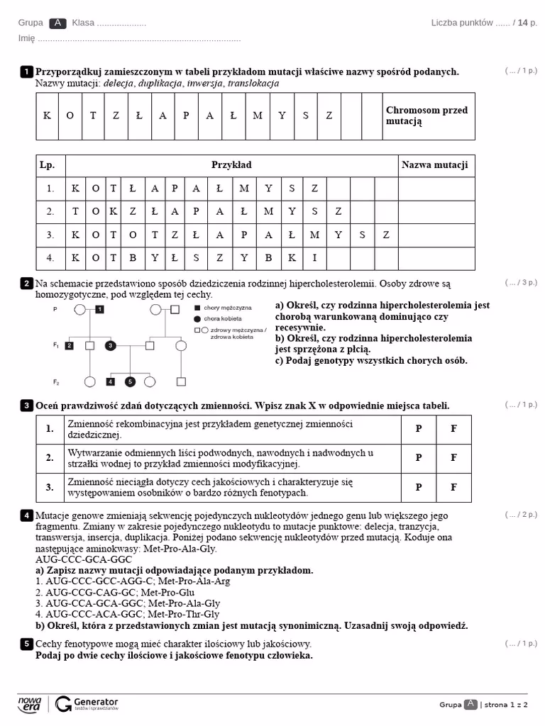 Jakie są mutacje genowe punktowe?