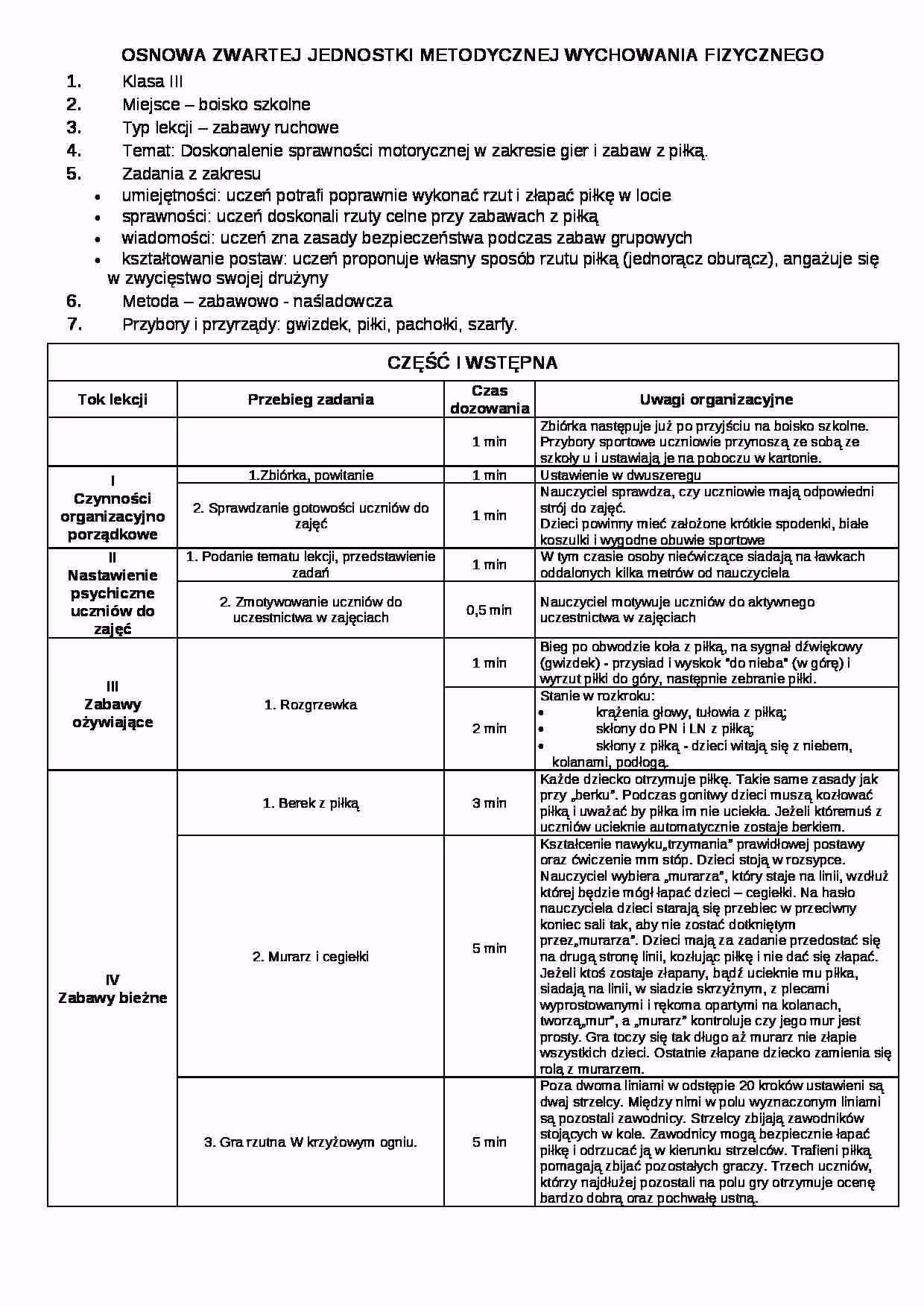 Co powinien zawierać plan lekcji wychowania fizycznego?