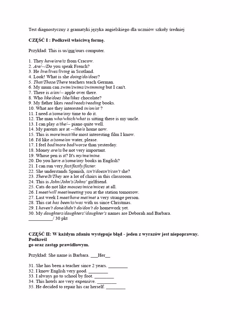 Jak wygląda test poziomujący z angielskiego w liceum?