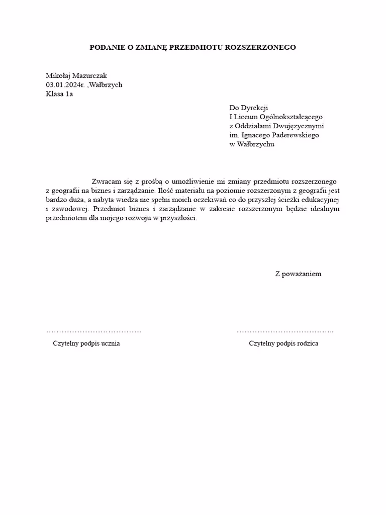 Jak poprosić o zmianę klasy?