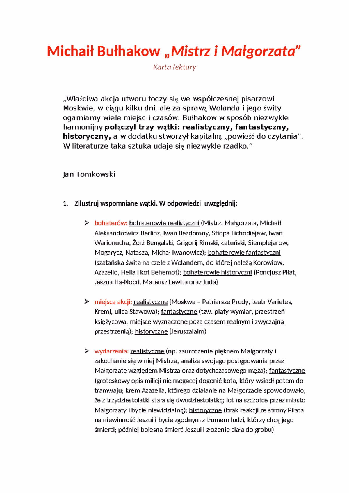 Co symbolizuje kot w Mistrzu i Małgorzacie?