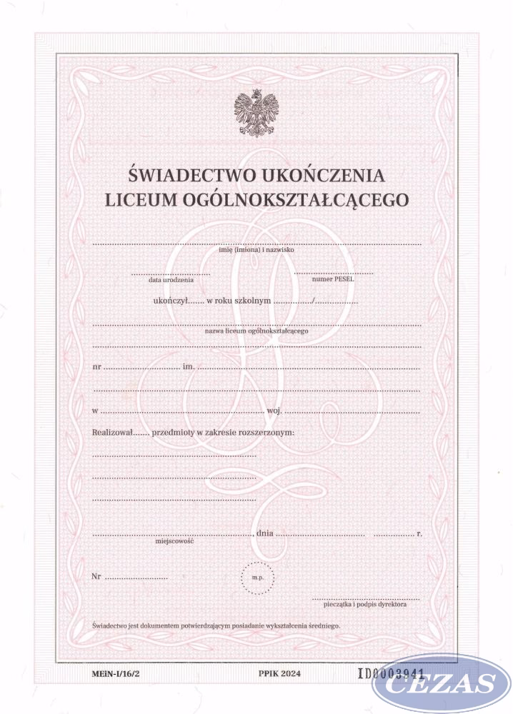 Jaki kolor ma świadectwo ukończenia liceum?