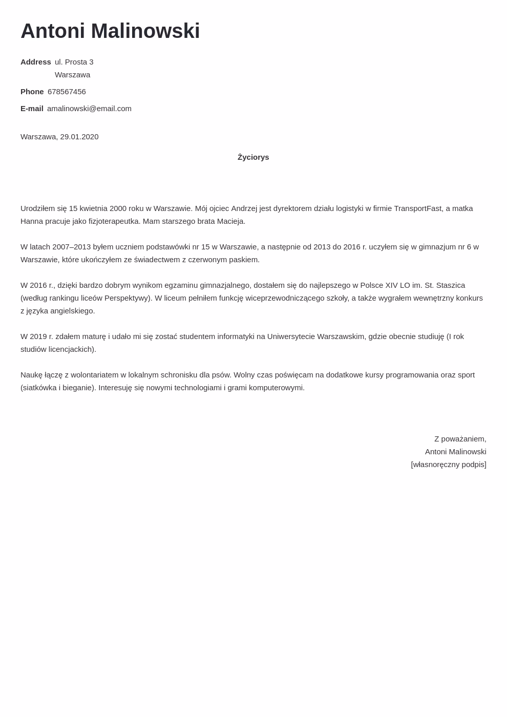 Co powinno znajdować się w życiorysie?